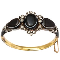 15 kt Victorian Diamond and Banded Agate Enamel Bracelet