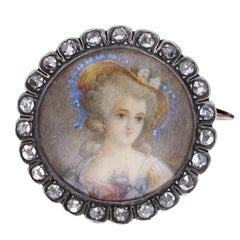 Antique Victorian Silver Gold Rose Cut Diamond Portrait Brooch