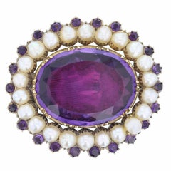 Antique Victorian Amethyst Pearl Gold Brooch