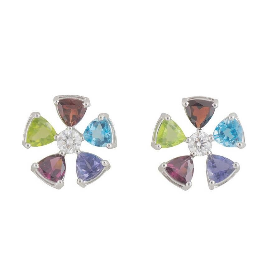 GIA Certified Multi Gemstone and Diamond Earrings