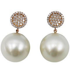 South Sea Cultured Pearl and Diamond Pendant Earrings