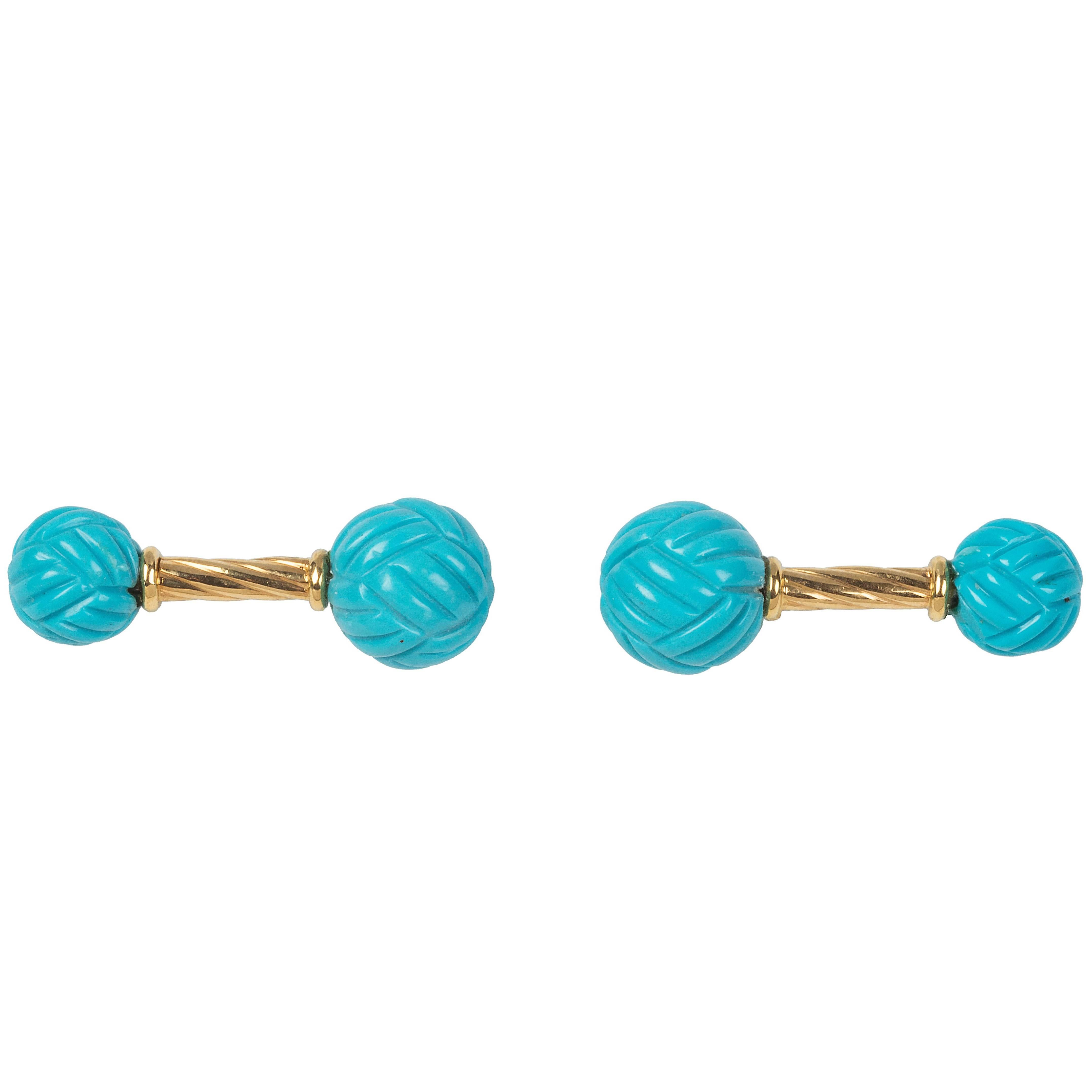 Interwoven Sphere Cufflinks in Turquoise and Gold