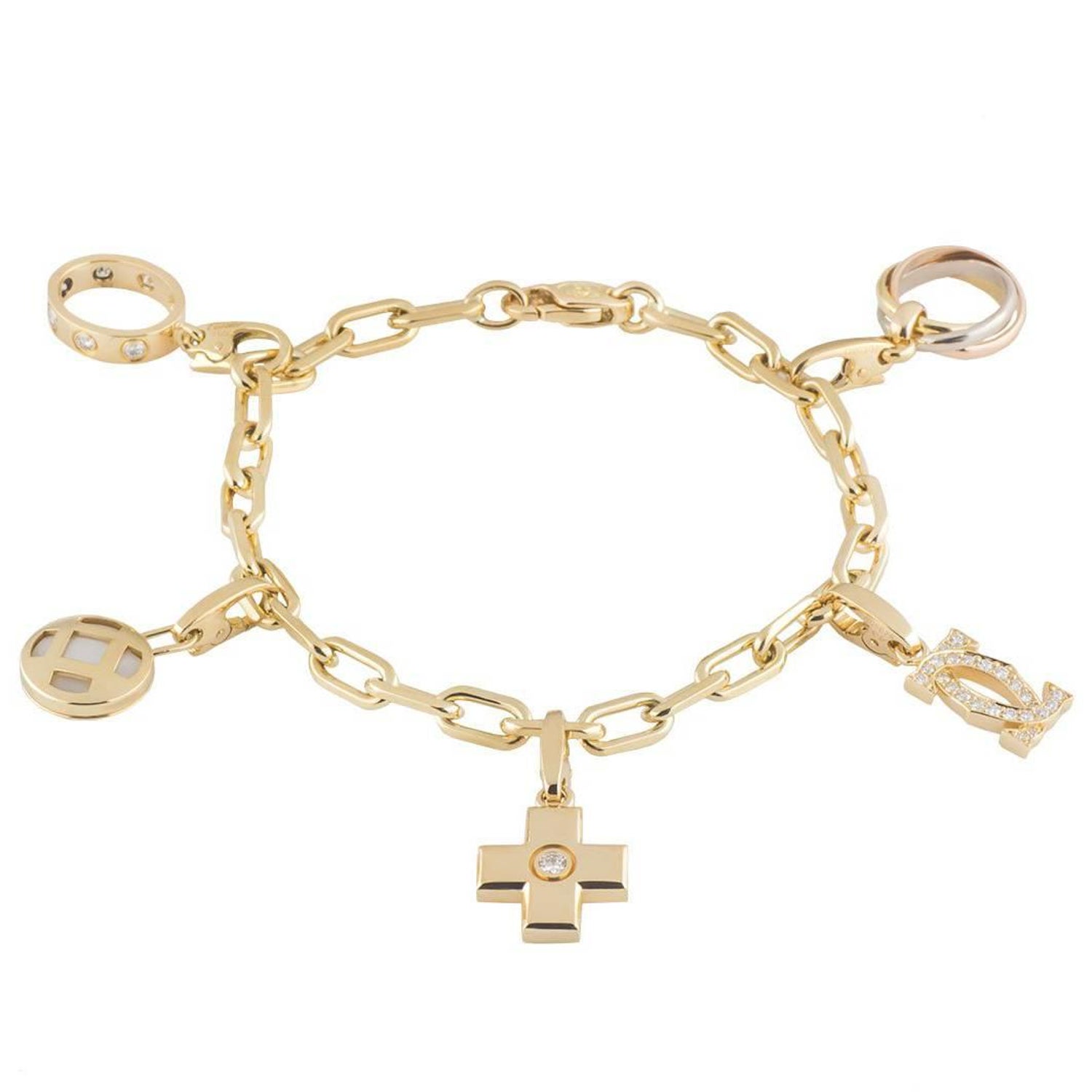 Cartier Yellow Gold Diamond Charm Bracelet For Sale at 1stDibs | cartier  charm bracelet, cartier charms, cartier bracelet charms