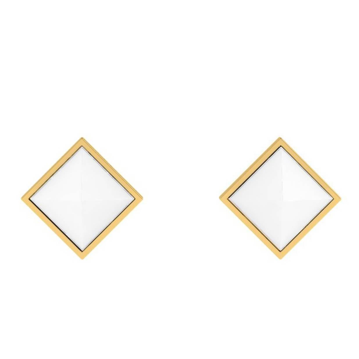 Ferrucci White Agate Pyramids 18 Karat Yellow Gold Stud Earrings