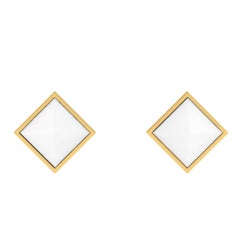 Ferrucci White Agate Pyramids 18 Karat Yellow Gold Stud Earrings