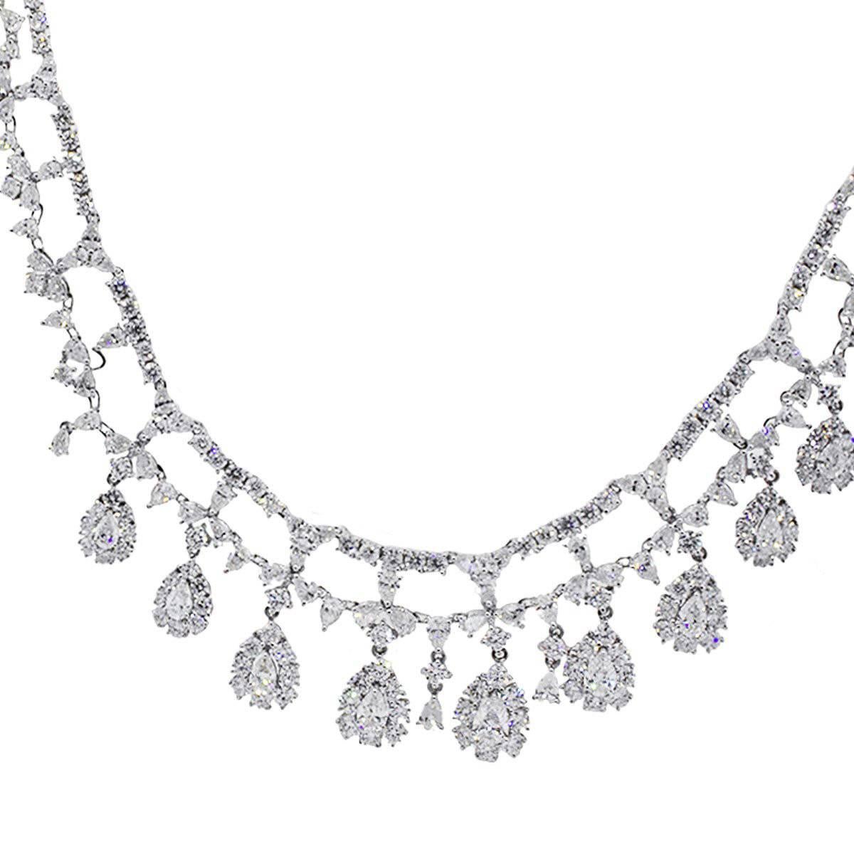 Pear Shape and Round Brilliant Diamond Necklace