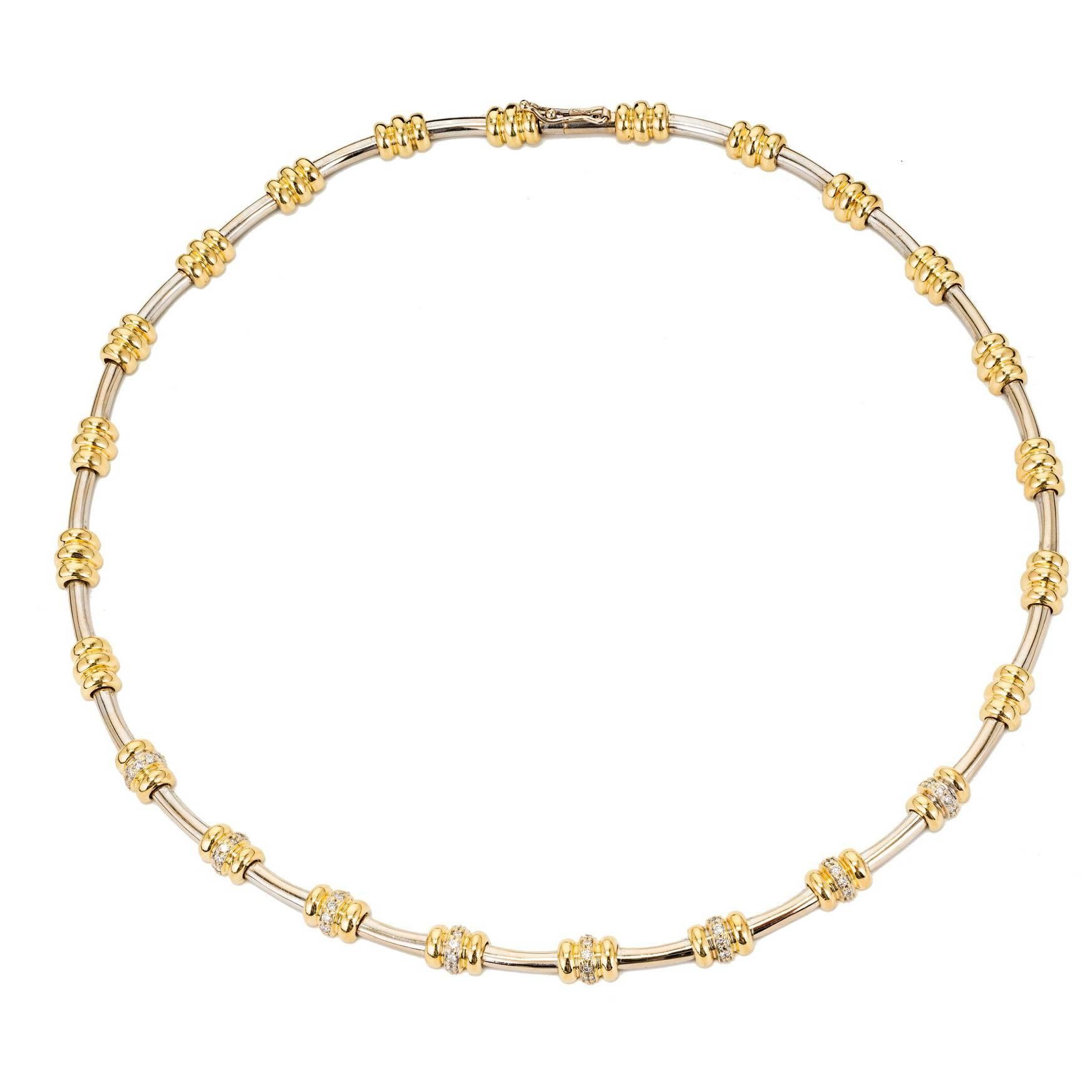 Italian Diamond Gold Tubular Necklace