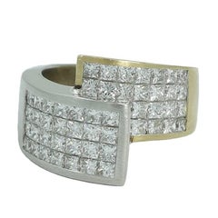 2.77 Carat Invisible Set Diamond Yellow and White Gold Ring