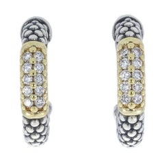 Lagos Pave Diamond Caviar Sterling Silver and 18 Karat Gold Hoop Earrings
