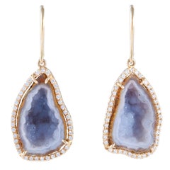 Karolin Rose Gold White Diamond Pavé Hook Agate Geode Earrings Karolin Rose Gold White Diamond Pavé Hook Agate Geode Earrings