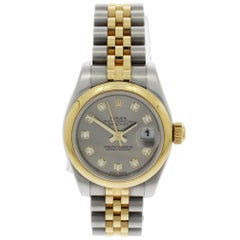Rolex Yellow Gold Stainless Steel Datejust Diamond Dial Wristwatch Ref 179163