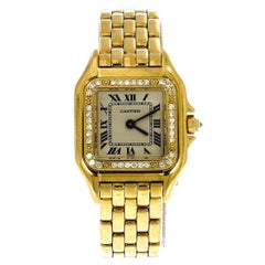 Cartier Ladies Yellow Gold Diamond White Dial Panthere Automatic Wristwatch