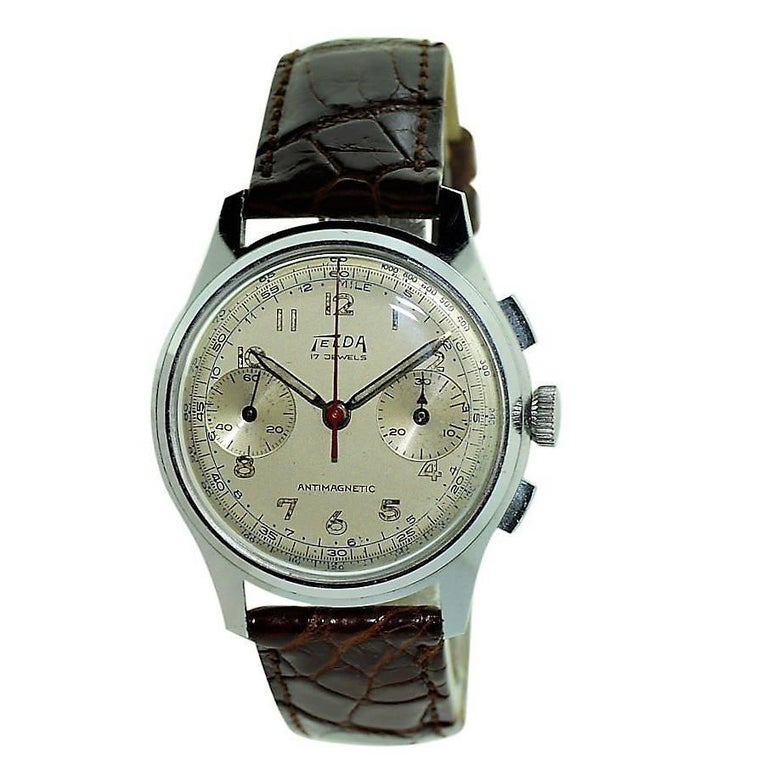 Telda Stainless Steel New Old Stock Chronograph Manual Watch at 1stDibs