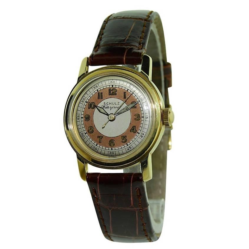 Schulz Yellow Gold Original Dial Manual Watch, circa 1940s