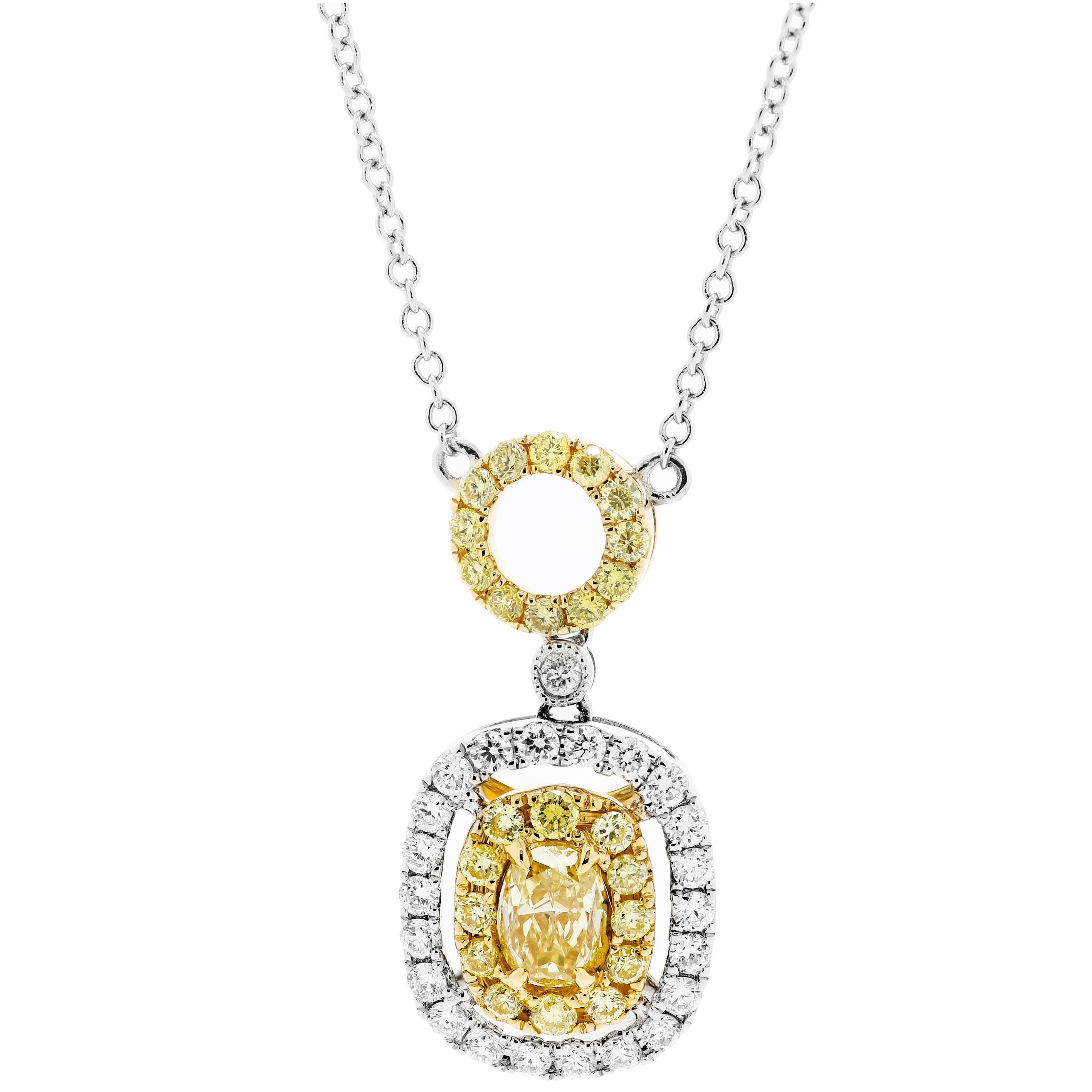 Natural Fancy Yellow Diamond Double Halo Two-Color Gold Diamond By Yard Necklace