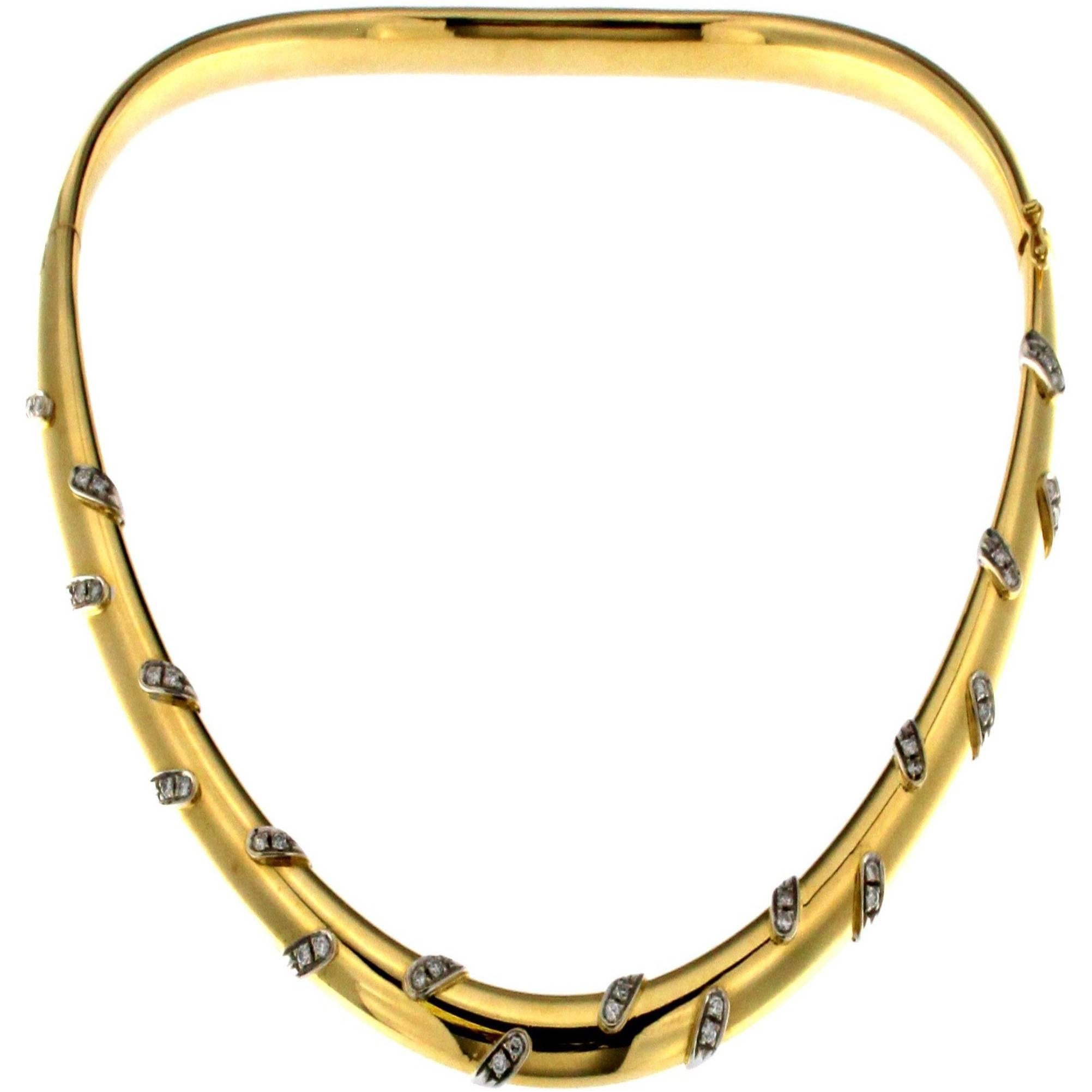 Rigid Collier in Yellow Gold, Blazed by White Parts Set with Diamonds