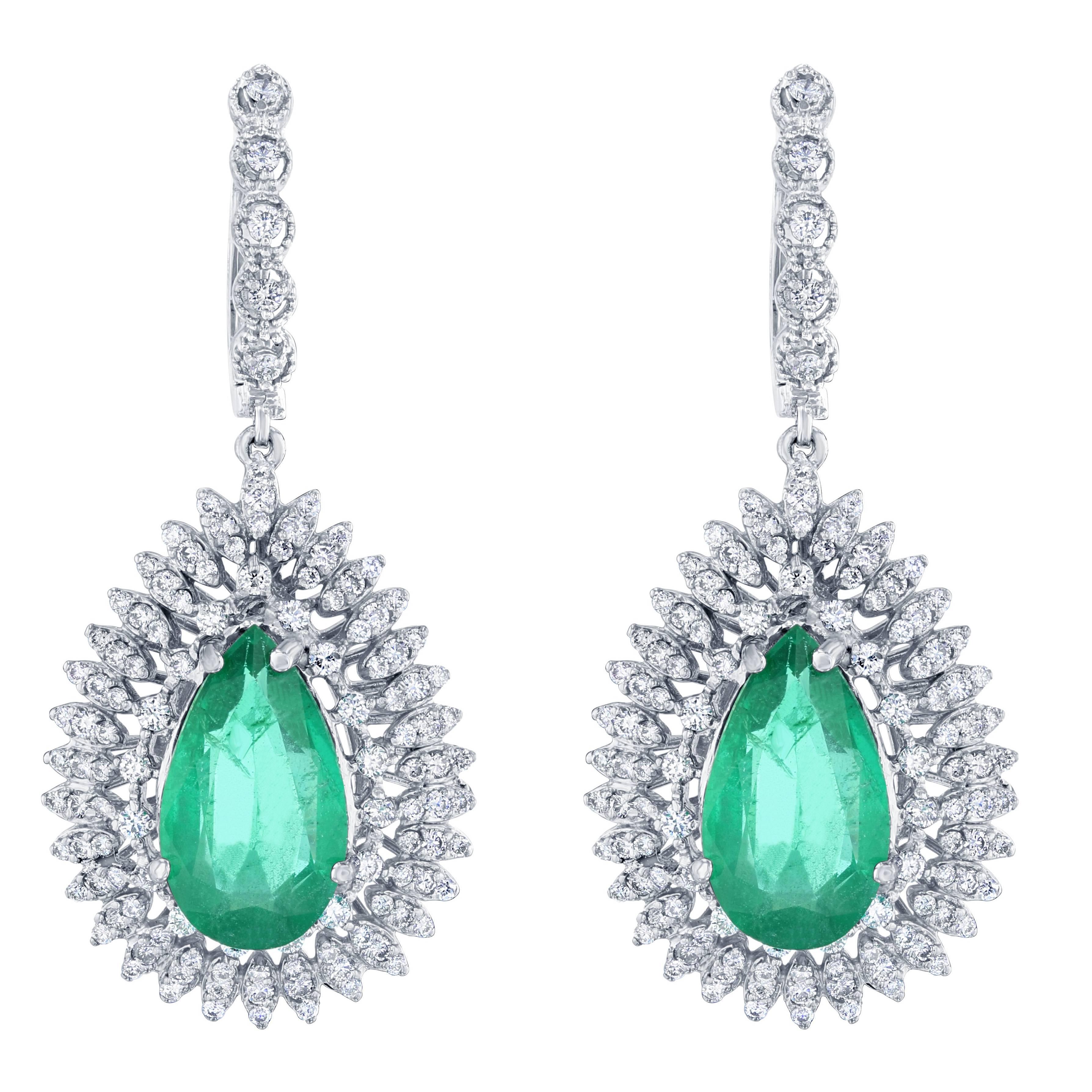 13.20 Carat Emerald and Diamond Drop Earrings