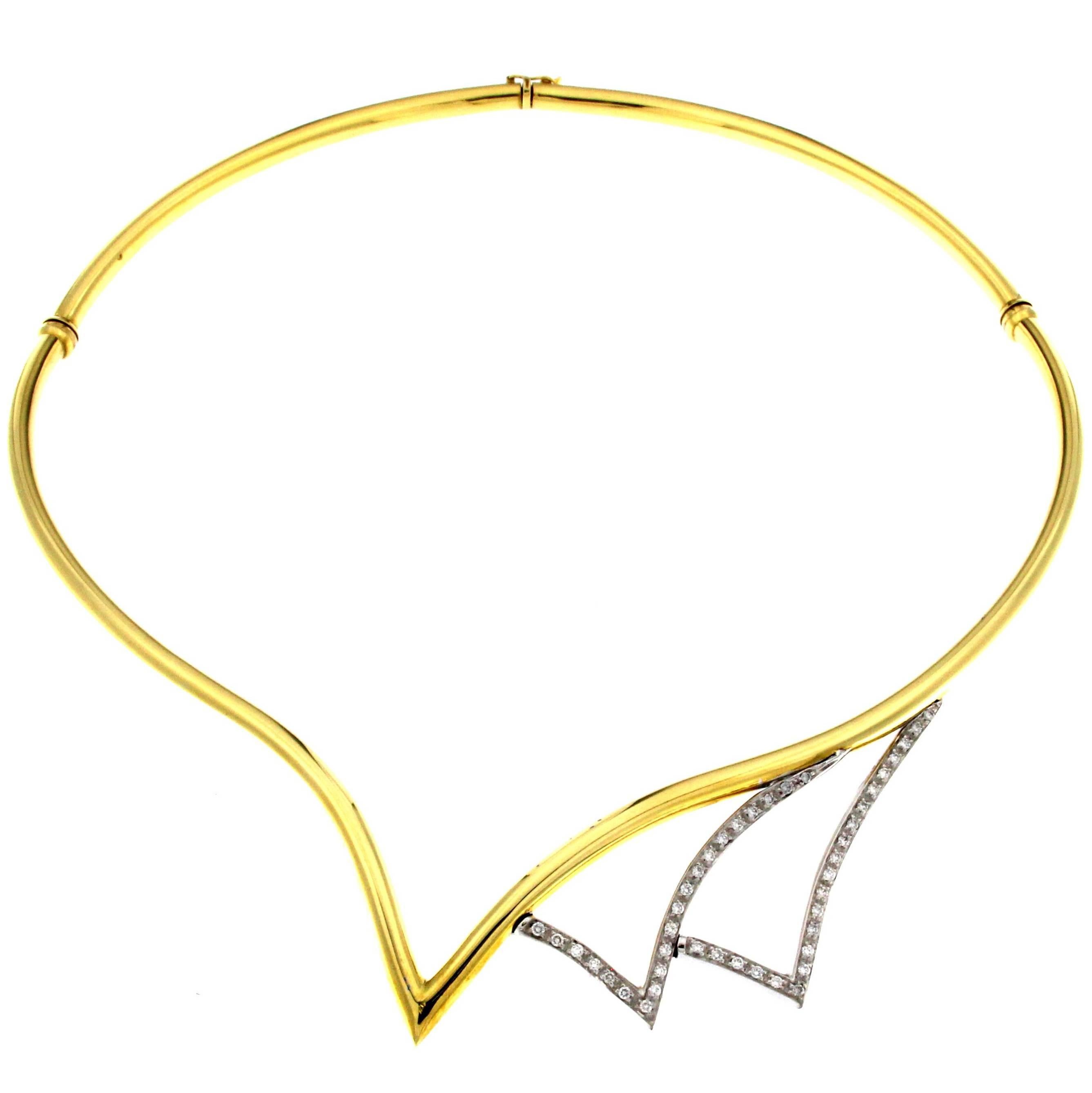 Necklace Yellow 18 Karat Gold and White with Diamonds For Sale