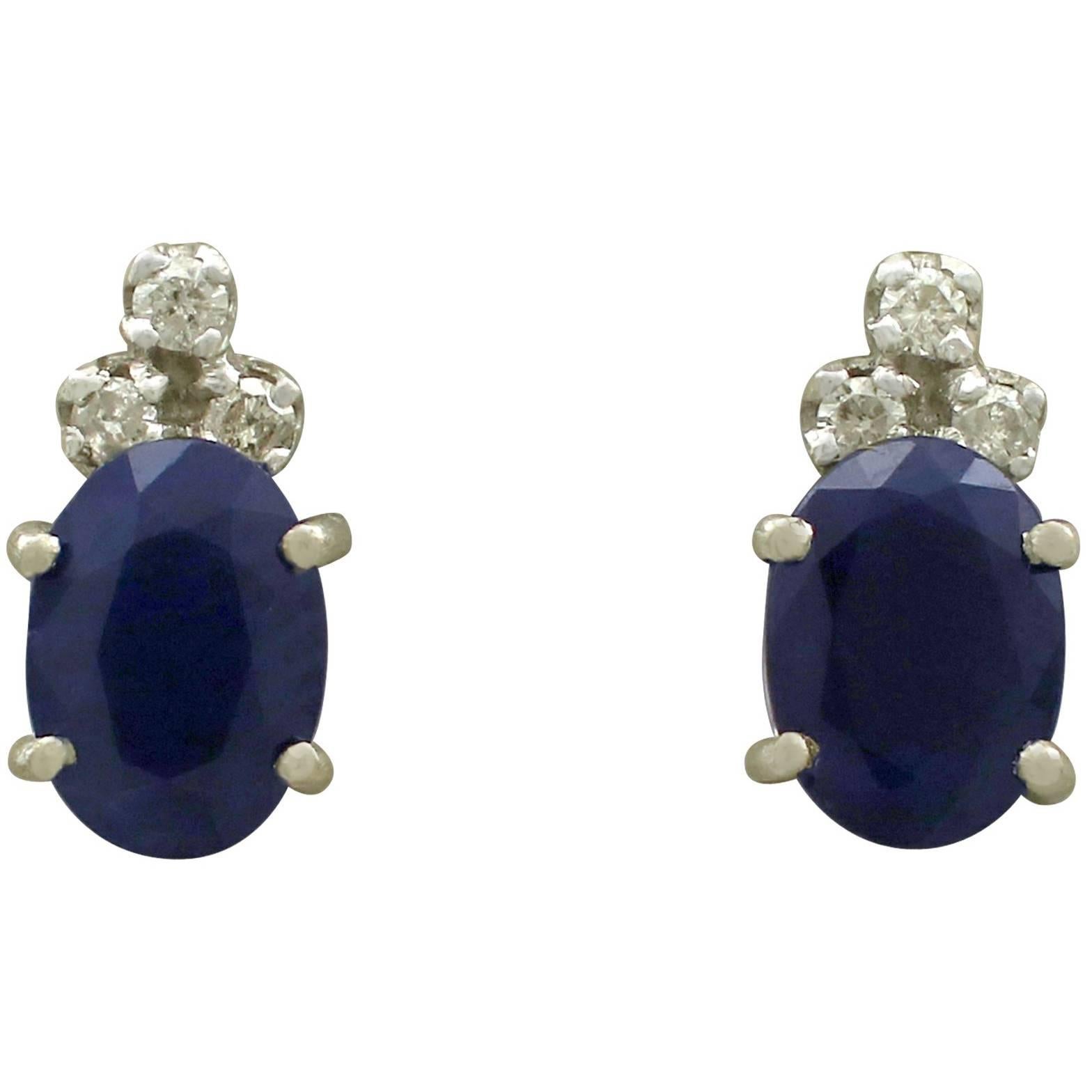 1960s 1.82 Carat Sapphire and Diamond 18 Karat White Gold Stud Earrings