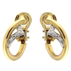 Pair of Earrings in Yellow Gold and White with Diamonds