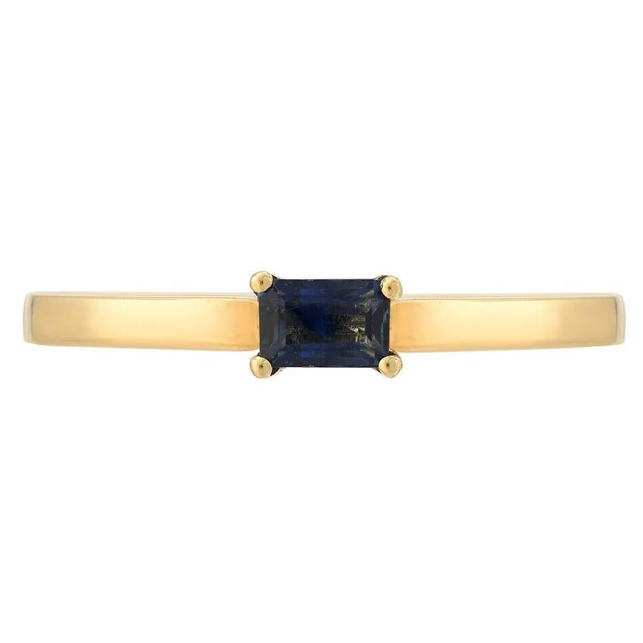 18 Karat Yellow Baguette Sapphire Solitaire Stacking Band, 0.15 Carat