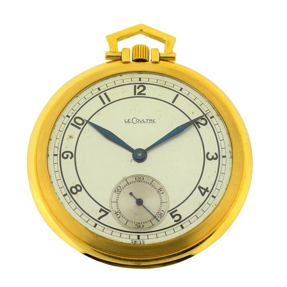 JaegerLeCoultre Yellow Gold Pocket Watch with Black Dial circa 1940s