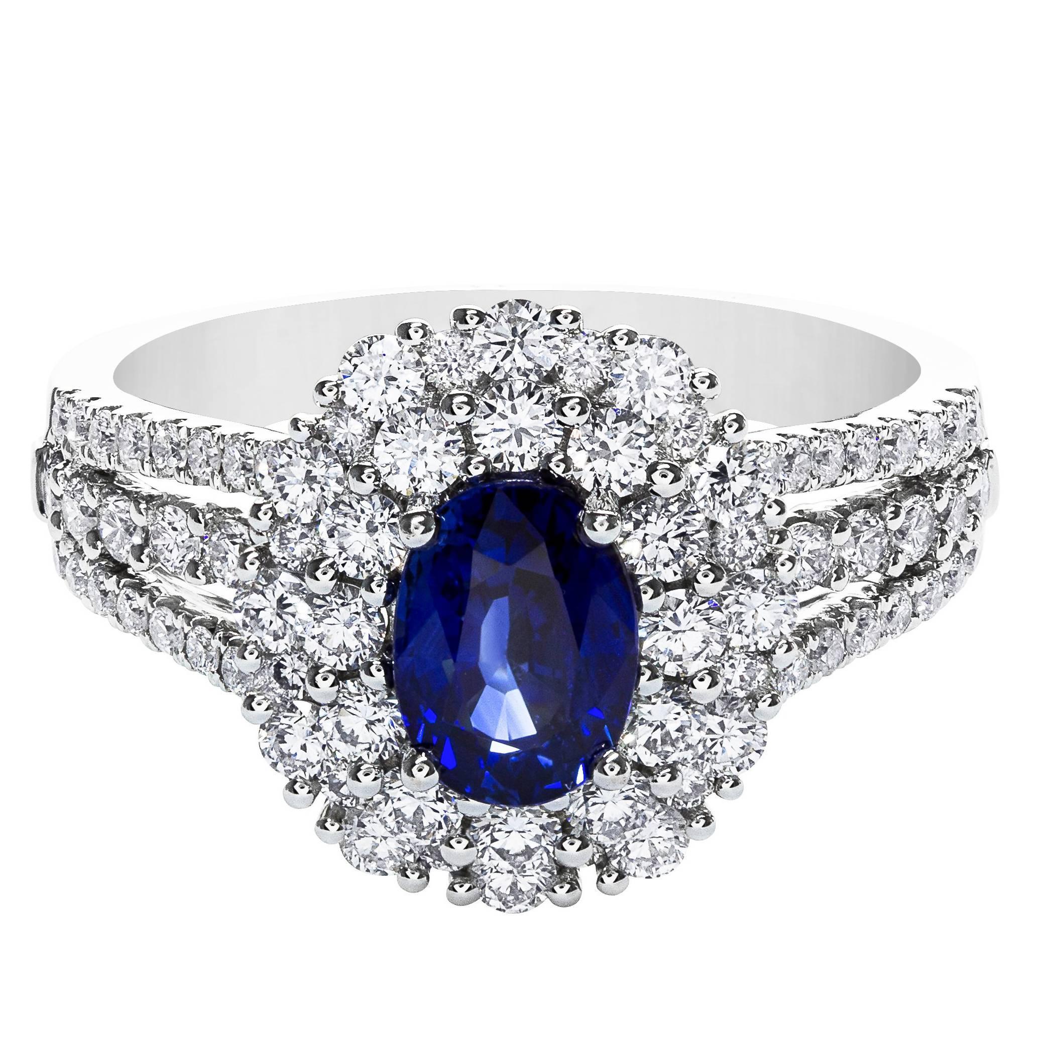 1.19 Carat Sapphire Diamond Gold Halo Engagement Ring