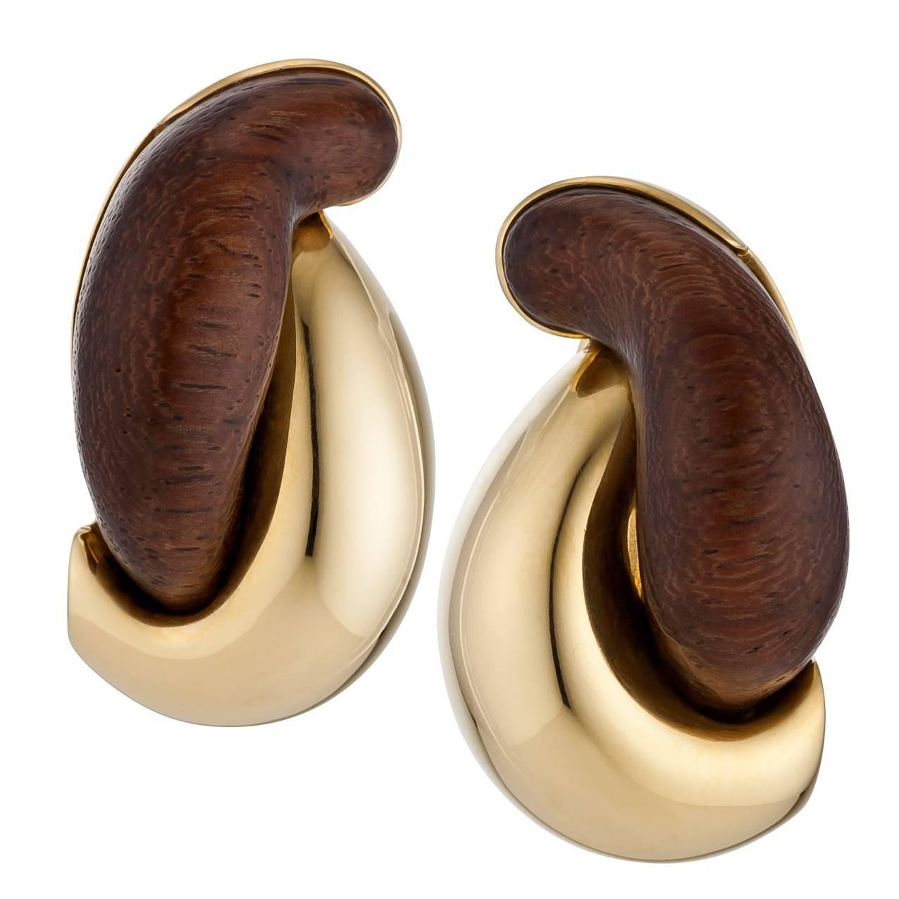 Seaman Schepps Rosewood and Gold Earrings