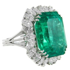 Natural 25 Carat Colombian Emerald Diamond White Gold Ring