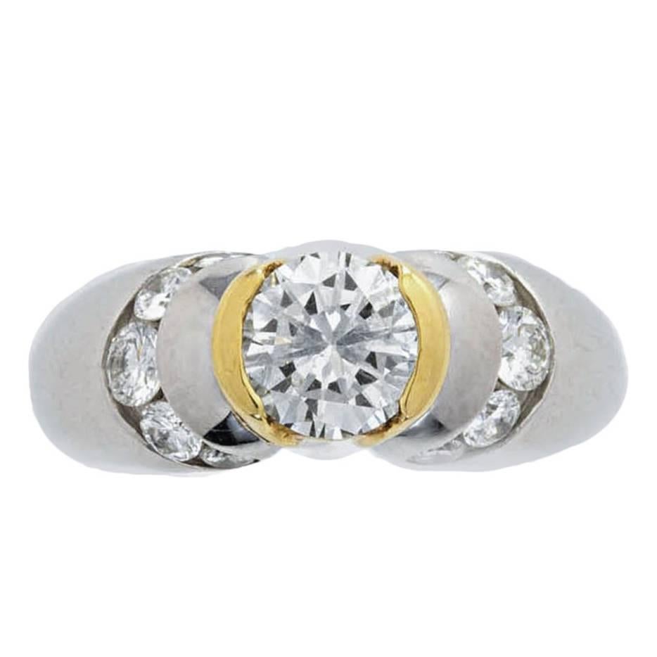 Contemporary Design Platinum and 18 Karat Gold Diamond Ring For Sale