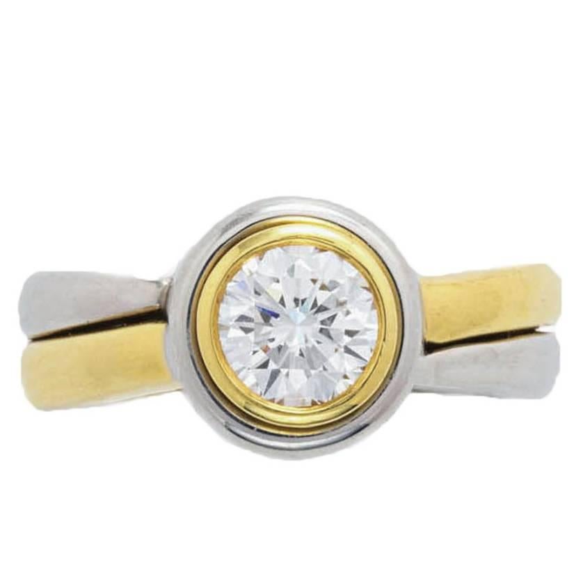 Mark Patterson Two-Tone Bezel Set Diamond Ring For Sale