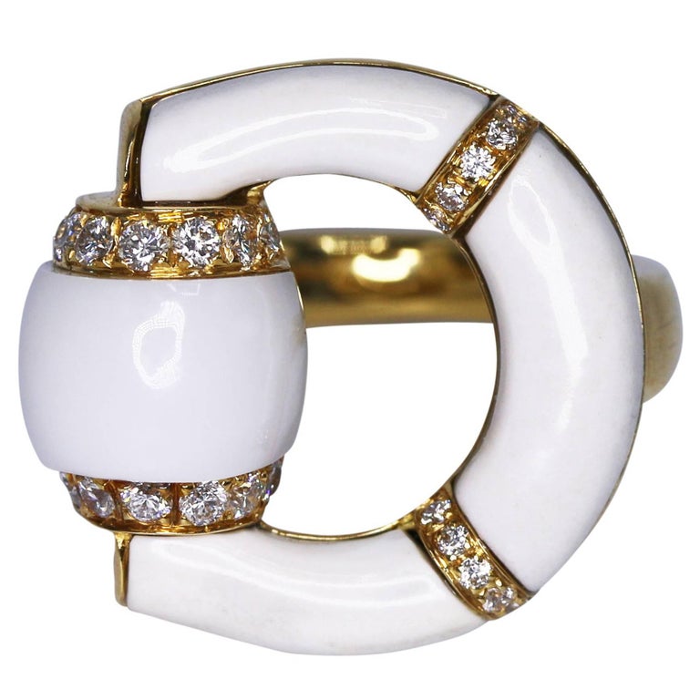 Gucci White Enamel and Diamond Ring For Sale at 1stdibs