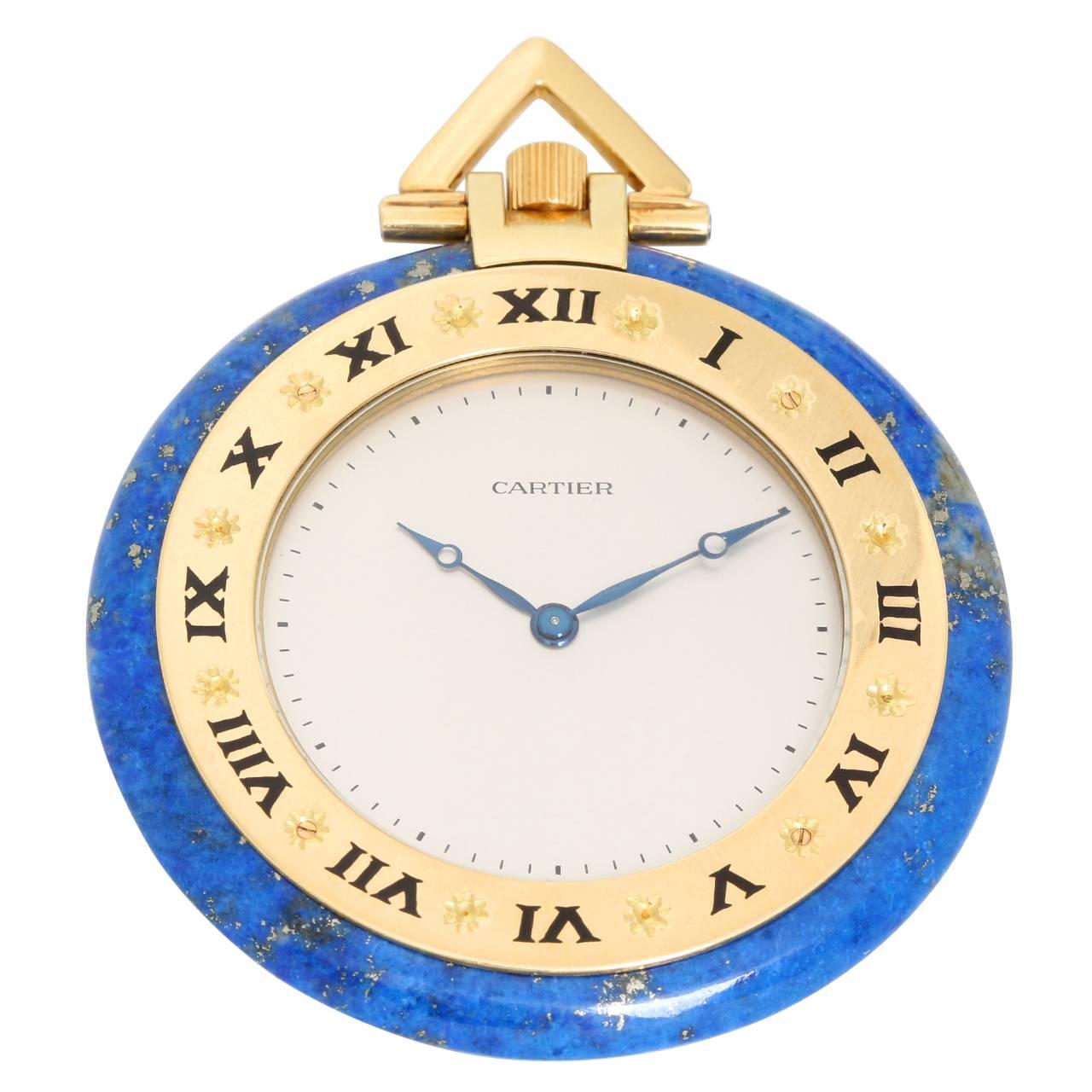 Cartier Yellow Gold Lapis Lazuli Manual Pocket Watch