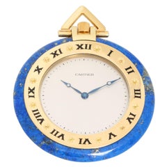Retro Cartier Yellow Gold Lapis Lazuli Manual Pocket Watch