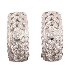 Art Deco Style 18 Karat White Gold Diamond J Hoop Earrings Art Deco Style 18 Karat White Gold Diamond J Hoop Earrings