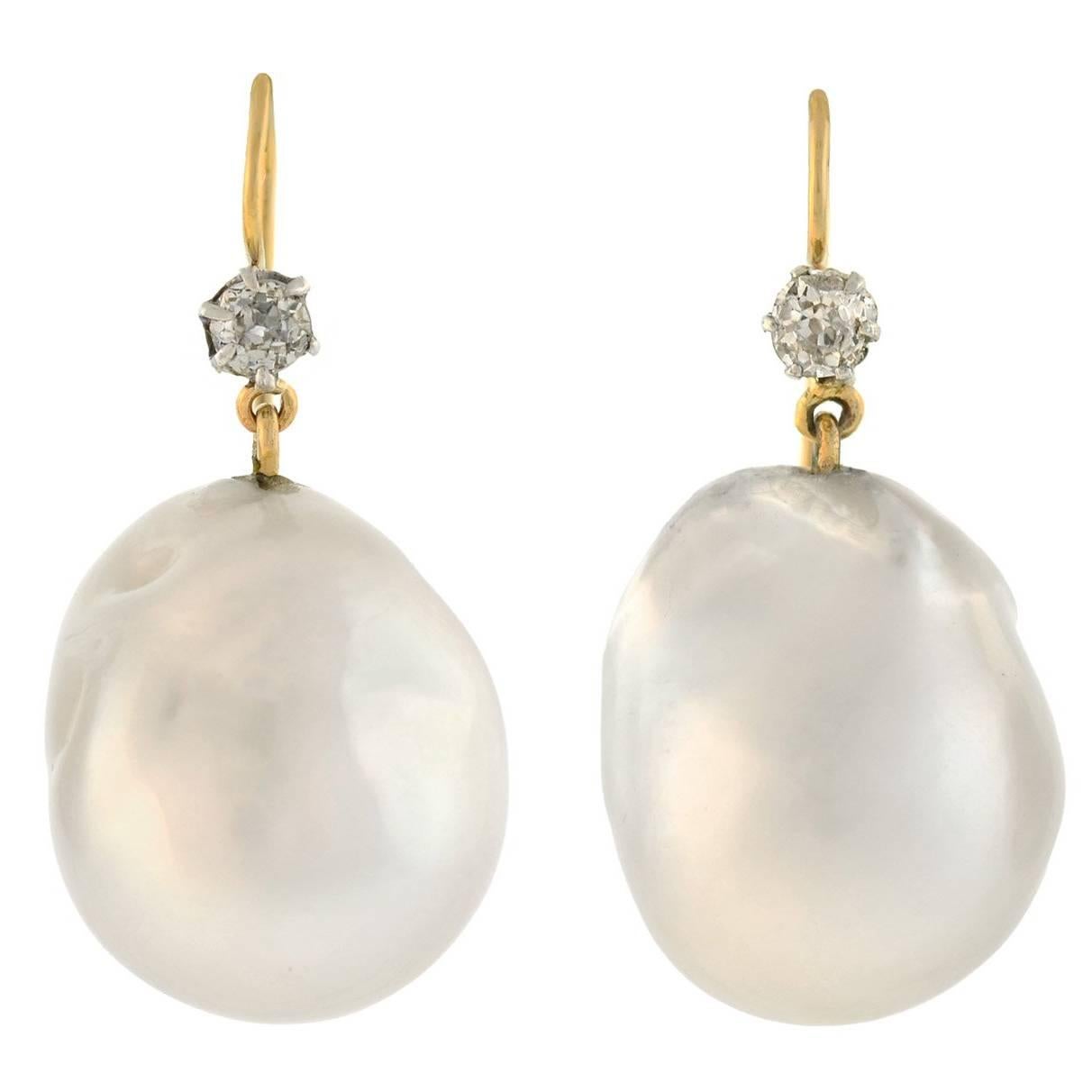 Late Victorian South Sea Pearl Diamond Earrings