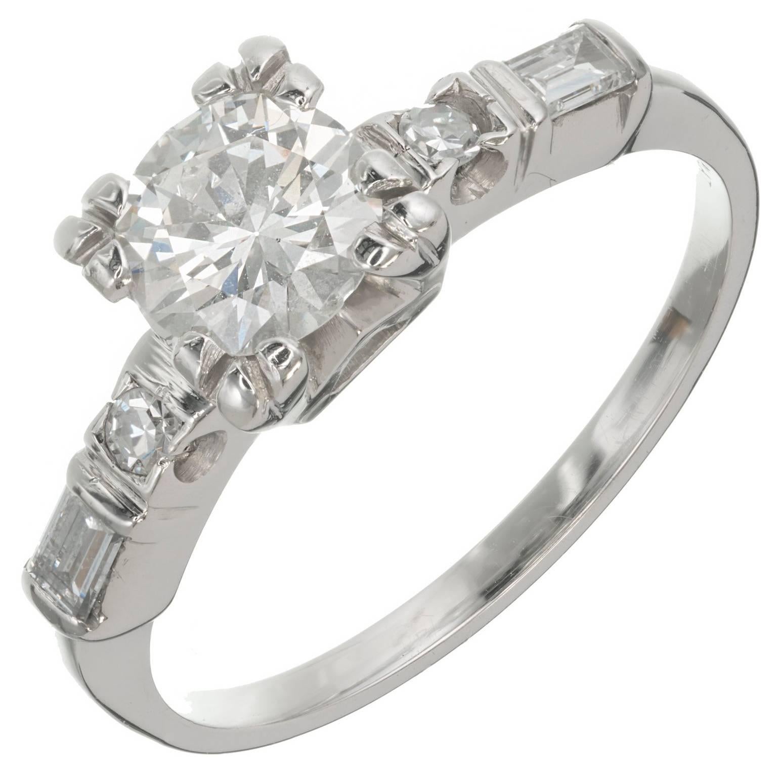 Art Deco .75 Carat Transitional Cut Diamond Platinum Engagement Ring
