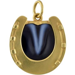 Victorian Gold and Banded Agate Horseshoe Shaped Pendant/Locket