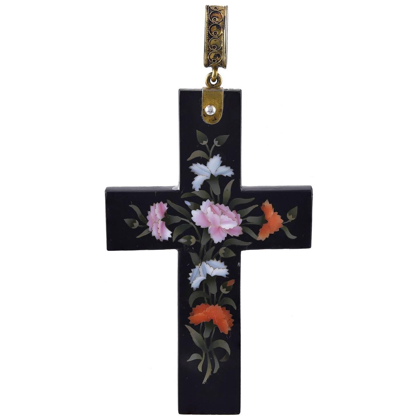 Antique Florentine Pietra Dura Inlaid Cross