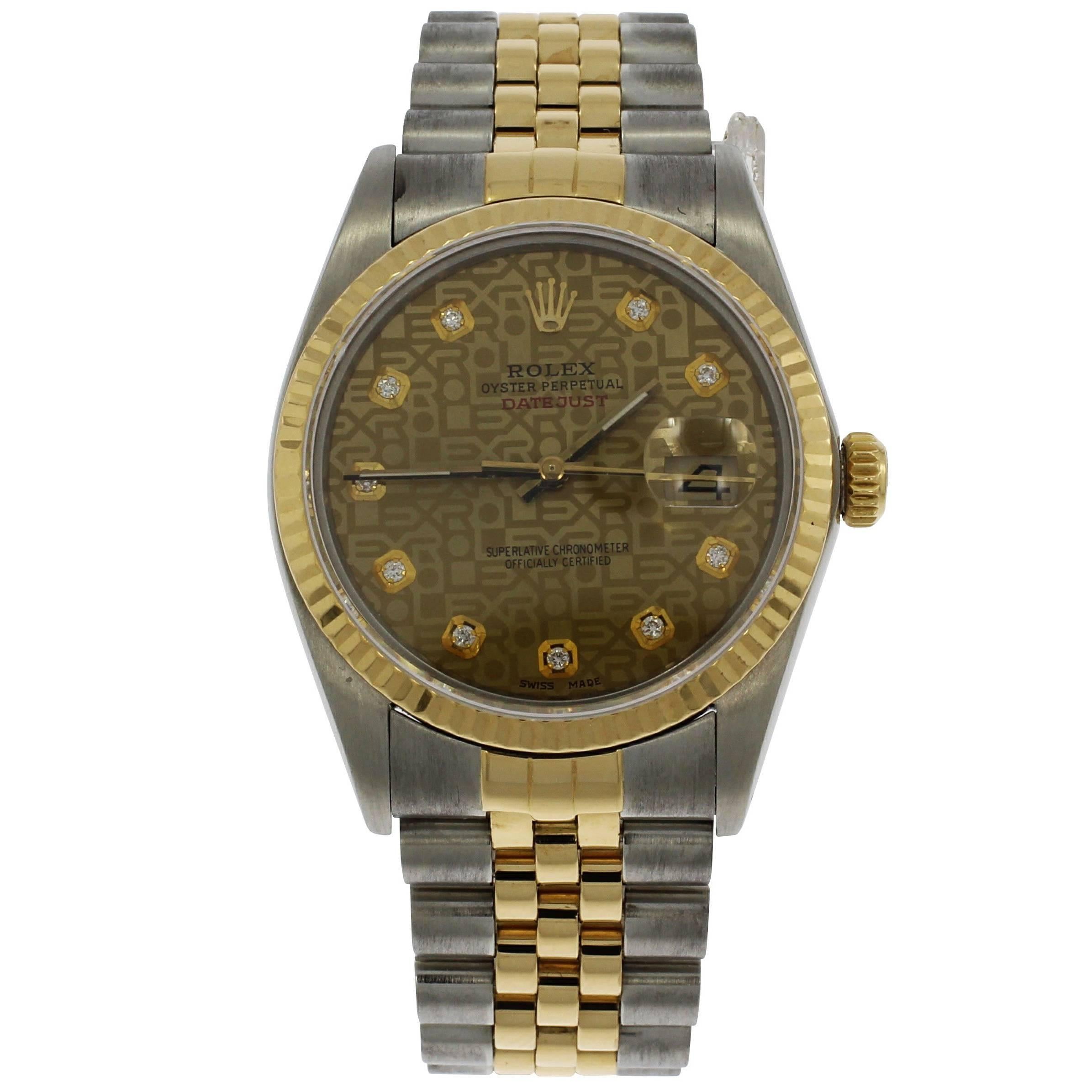 Rolex Yellow Gold Stainless Steel Datejust Jubilee Dial Wristwatch, 1986