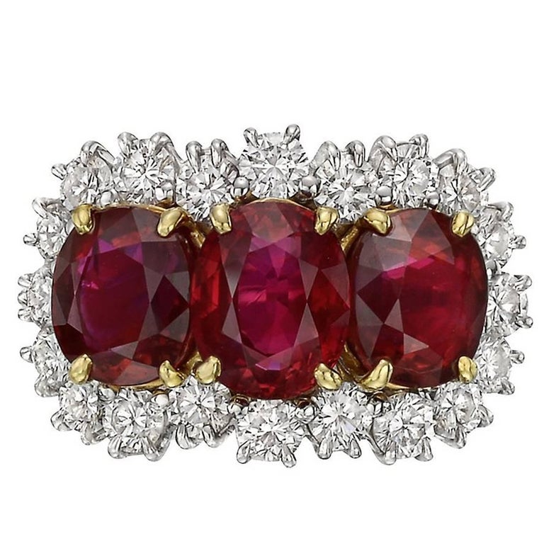Oval-Shaped Ruby Three-Stone Ring at 1stDibs | oval shaped stone rings
