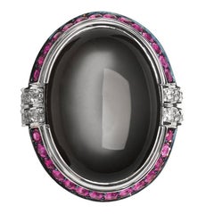 Monseo Moonstone Cabochon White Gold Large Cocktail Ring