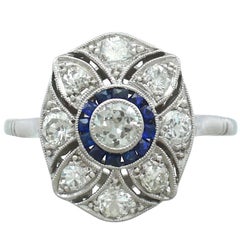 Vintage 1940s Diamond and Sapphire Platinum Cocktail Ring