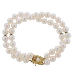 Retro Mikimoto 18 Karat Gold Cultured Pearl Double Strand Bracelet