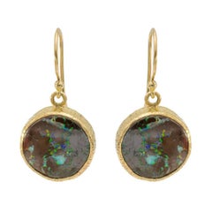 Round Boulder Opal Yellow Gold Earrings
