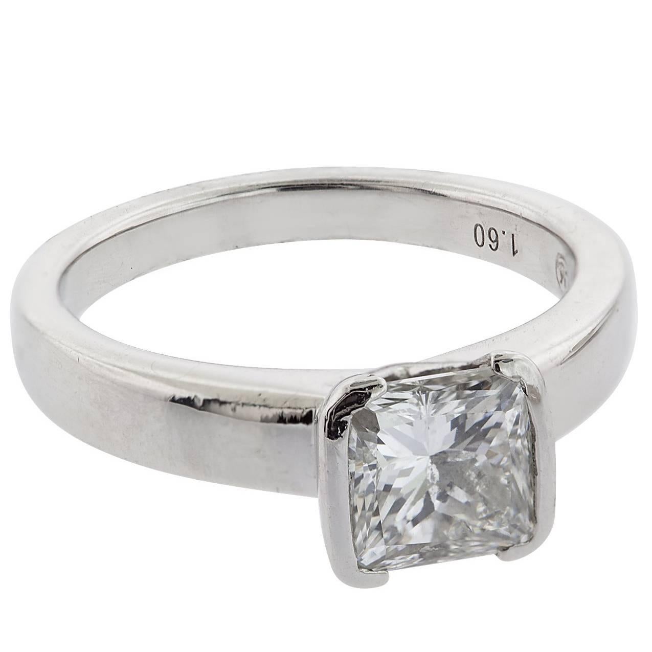1.60 Carat H/VS2 Princess Cut Diamond and Platinum Ring