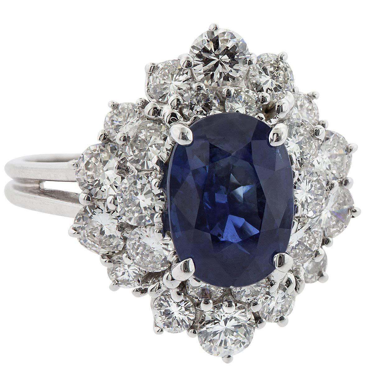 3.12 Carat Oval Sapphire and Diamond White Gold Ring