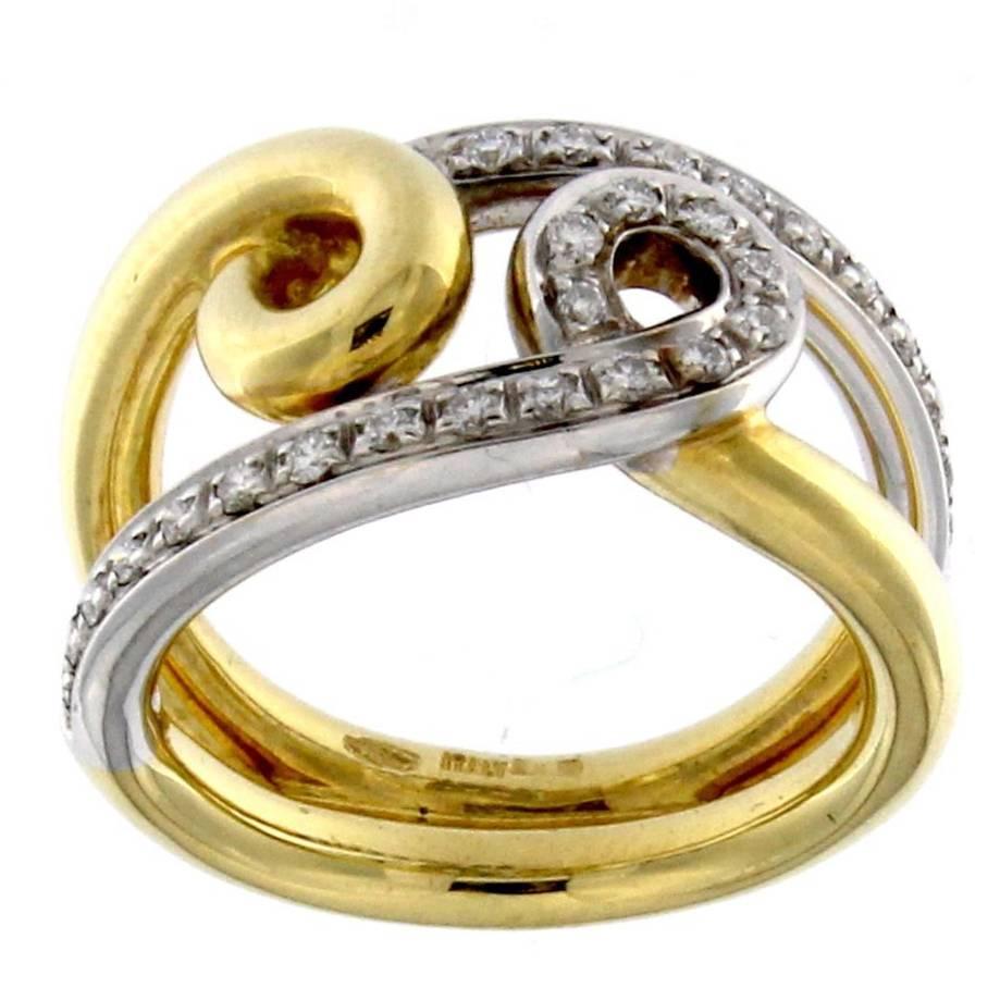 Ring in 18 Karat Yellow and White Gold and White Diamond For Sale
