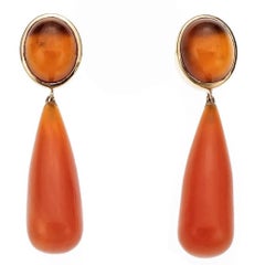 Peter Suchy Spessartite Garnet Carnelian Gold Dangle Earrings