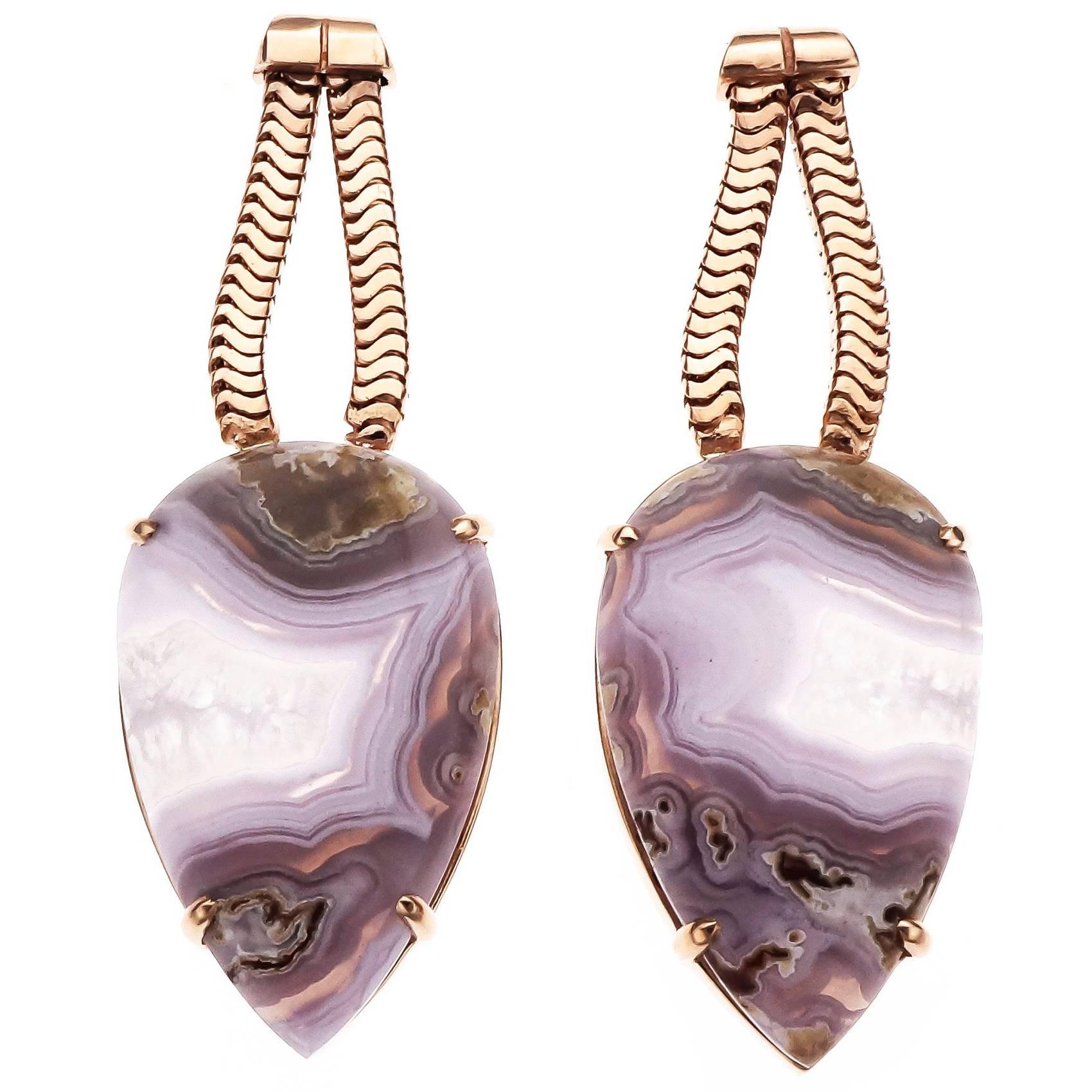 Peter Suchy 27.35 Carat Agate Gold Dangle Earrings For Sale